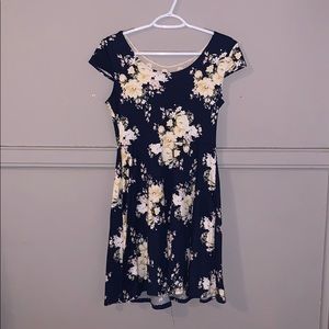 Dark blue floral laced back mini dress